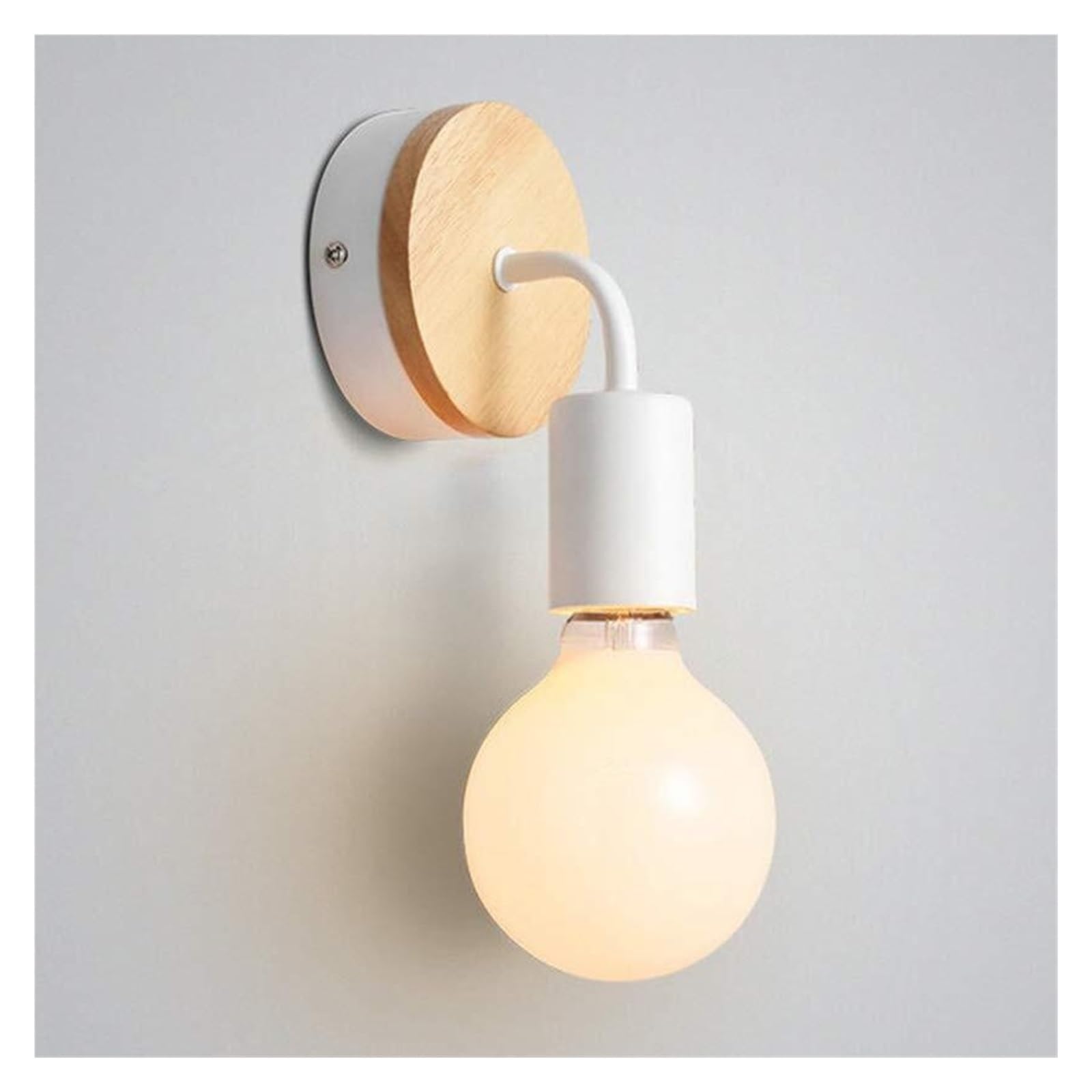 KHUKHU Vintage Loft Style Wooden Base Wall Lights Metal Lamp Minimalist Indoor Wall Sconces E26 Lamp Holder Light for Living Room Bedrooms (Bulb Sold Separately)(White)