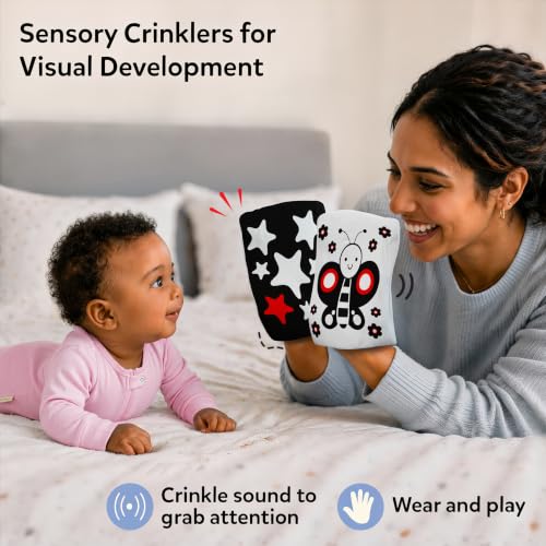 Image of Skillmatics High Contrast Crinklers - Black & White Sensory Cloths for Baby