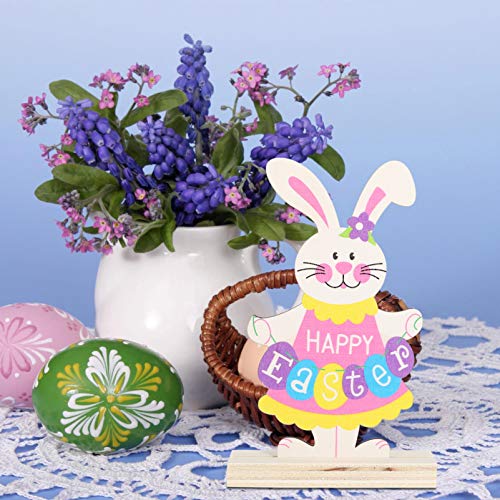 Amosfun 3 Peças Decorações de Madeira da Páscoa Coelho Colorido Com Gravata Borboleta Em Pé Ovos de