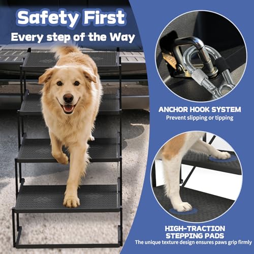 Dog Steps for Car, Truck, SUV, Dog Stairs for Car with Upgraded Non-Slip Surface, Foldable Dog Ramp for Car, Pet Stairs for Large Dogs, 4 Steps - Thumbnail 3