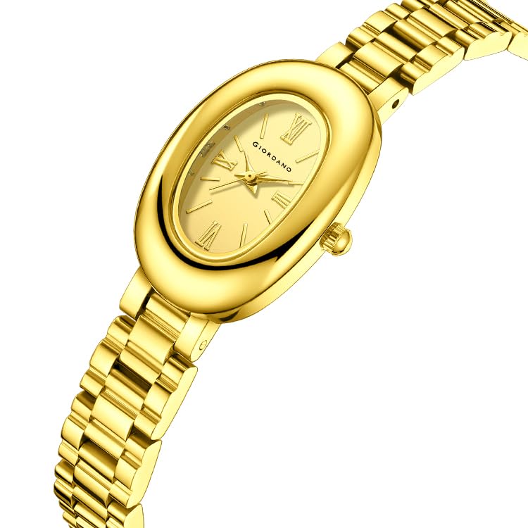 Image of Giordano Analog Quartz Watch for Women - Oval Shape Dial, Roman Numeral Hour Markers, Water Resistant and Stainless Steel Strap- GZ-60115