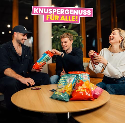 Happy Chips by Trymacs & Knossi® (10x 150g) Tasty Truffle | Limited Edition | Extra knusprig | Trüffel Chips Grosspackung | Party Box | Snackbox | Salzige Snacks | Knabberbox