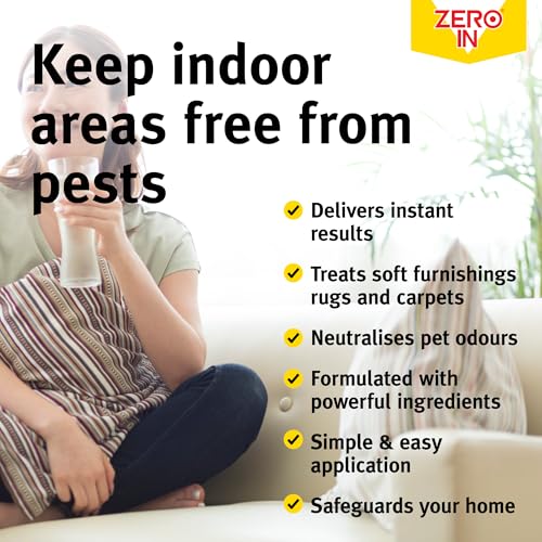 Zero In Home Flea Powder - Flea Treatment for House, Kills Fleas & Larvae, Absorbs Odours - Carpets, Rugs, Furniture & Pet Bedding – Fresh Aroma, 10m² Coverage, Wood Floor Safe - 300g x 3 Multi-Pack - 5