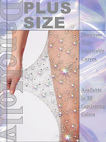 Image of DancMolly 10X Strong Ultra Sparkly Rhinestone Fishnet Stockings, Plus Size Sparkle Tights for Women Sexy Party Concert Outfit