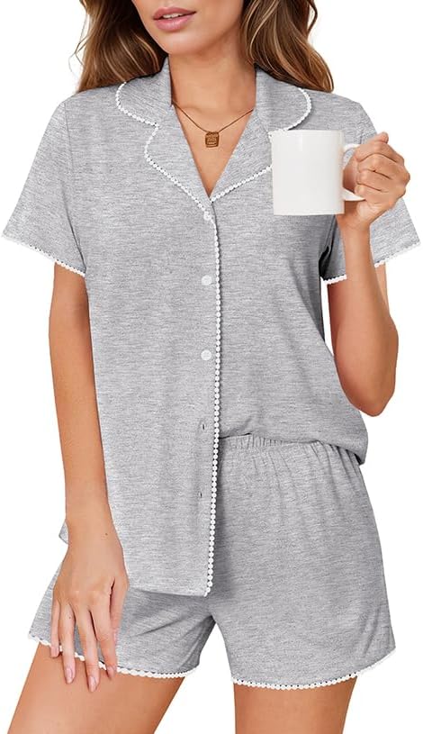 Ekouaer Pajamas Set for Women Classic Short Sleeve PJ Sets Button Down Lounge Sets Comfy Sleepwear