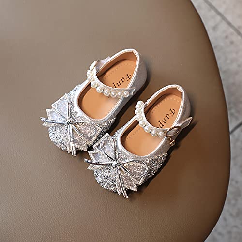 EnJoCho Girls Toddler/Little Kid Pearl Crystal Dress Flats Shoes Bow Flower Girl Ballet Flat Bling Bowknot Princess Sandals4