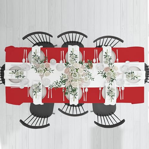 Image of HOME COLORS.IN Cotton Plain 6 Seater Table Cover - Machine Washable - Durable - Dining Table Cloth - 60 x 84 Inch - Red