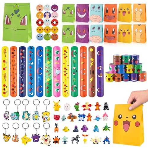 AnnuzoQ 58-teiliges Geburtstags-Party-Set Enthält 12 Geschenktüten 24 Figuren 10 Schlüsselanhänger 12 Klatscharmbänder Farbenfrohes Geschenk für Geburtstage