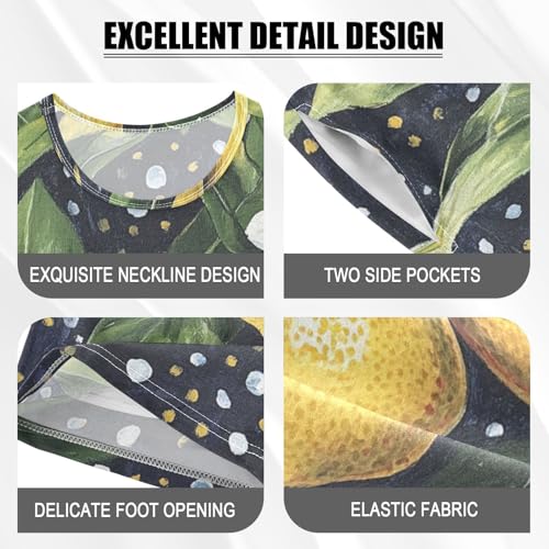 ALAZA Vintage Lemons Flowers Polka Dots Pajama Set Short Sleeve Sleepwear Soft Lounge Nightwear4