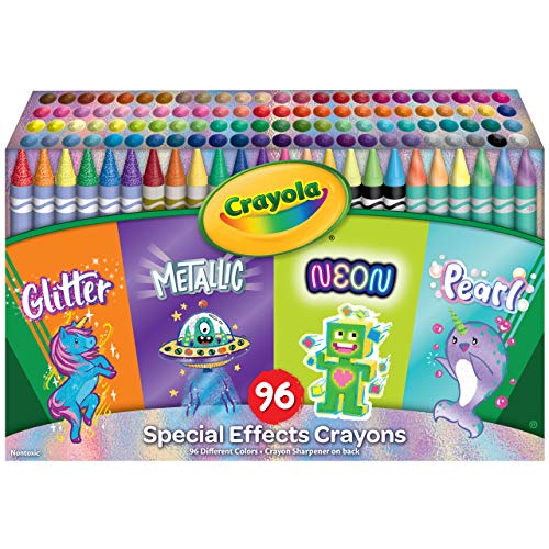 Crayola 96 Crayons, Neon, Metallic, Pearlescent & Glitter Crayons, Coloring Supplies, Gift for Kids