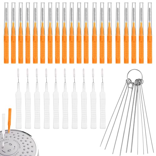 40pcs Shower Head Cleaner Tools, 2 Designs Shower Head Cleaning Brushes Multi-Size Showerhead Cleaner Picks Anti-Clogging Cleaning Brush for Bathroom Small Hole Gap Nozzles (Orange)
