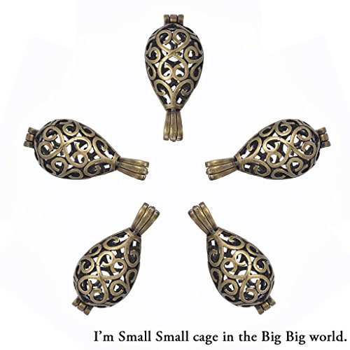 Yumei Jewelry Antique Bronze Small Small Water Drop Diffuser Locket Aromatherapy Essential Oil Pendant Cage Locket,Pack of 12