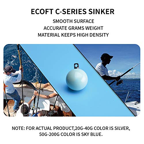 Image of ECOFT Lead Free Fishing Sinkers and Weights Coated Egg Sinkers Cannonball Sinkers Assorted Sizes 20g-200g in Bag and Fishing Weights Sinkers Assortment Box Drop Shot for Saltwater Freshwater