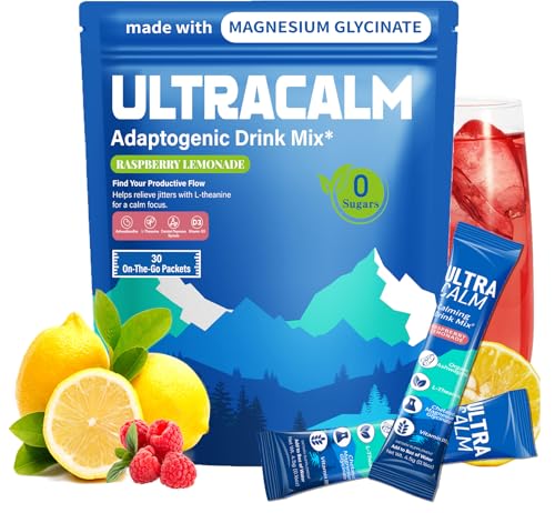 UltraCalm Super Cortisol Drink – Calm Magnesium Powder – 30 Servings – Magnesium Glycinate, Ashwagandha, L-theanine, Vitamin D – Raspberry Lemonade – No Sugar