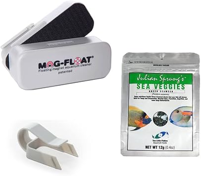 Mag-Float-125 Medium Glass Aquarium Cleaner, Feeding Clip & Sea Veggies Bundle 3 Items
