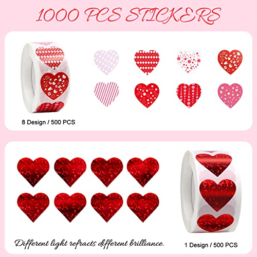 1000 Pcs Valentine's Stickers, Glitter Heart Stickers Roll & 8 Design Funny Valentine's Love Decorative Label Sticker, Wedding Party Decorat Envelopes Greeting Cards Boxes Gifts Seal Stickers #TOP1