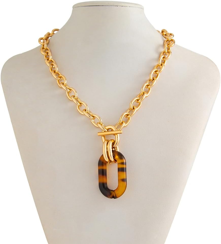 Chunky Short Gold Chain Choker Acrylic Leopard Necklaces for Women Trendy, Unique Small Pendant Collar Necklace Punk Party Jewelry Accessories Gift - Image 7