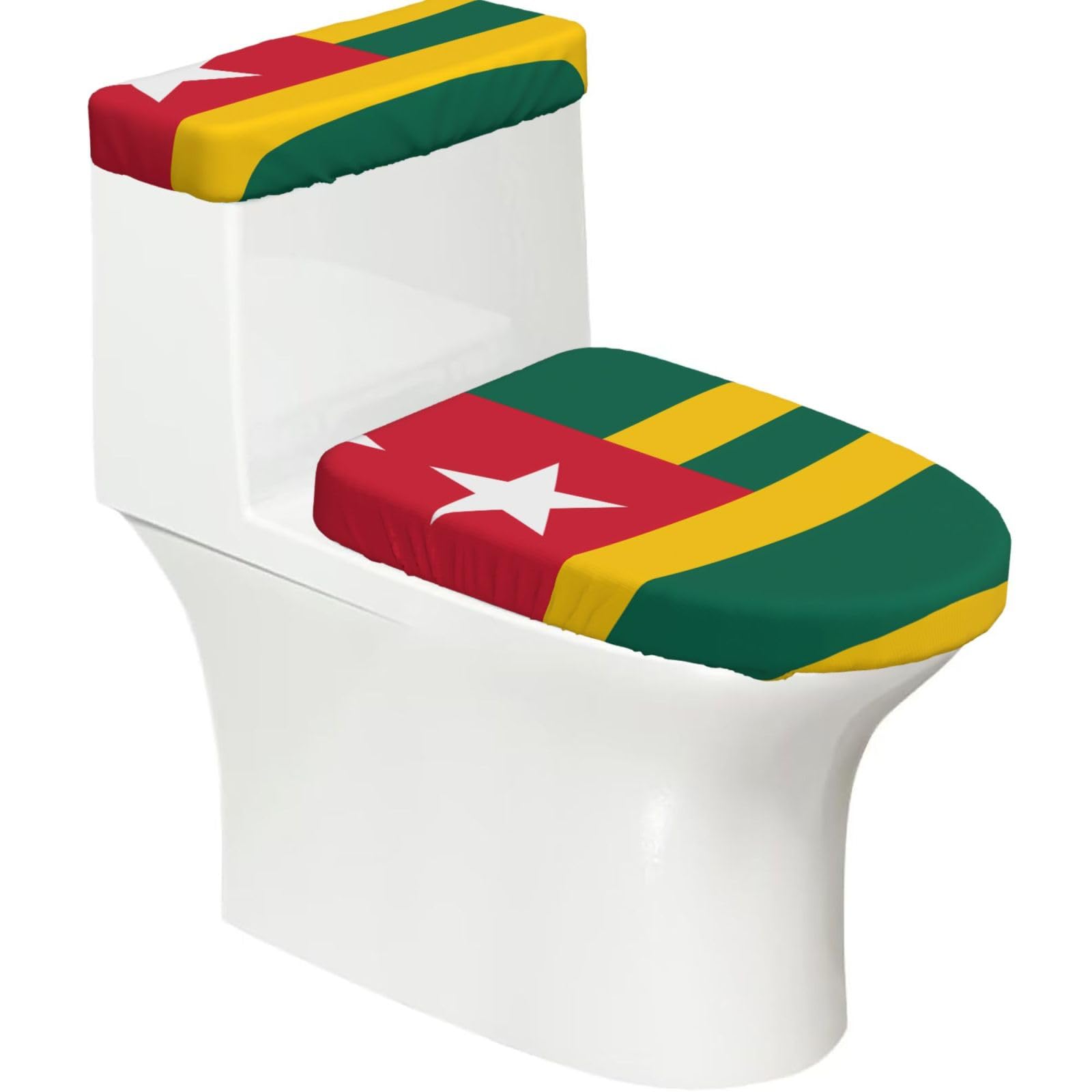Cntdbu Black Flag Of Togo Elastic Toilet Cover Set Of 2-Stretchy Lid And Tank Covers For Bathroom, Soft Washable U Shape Toilet Decor