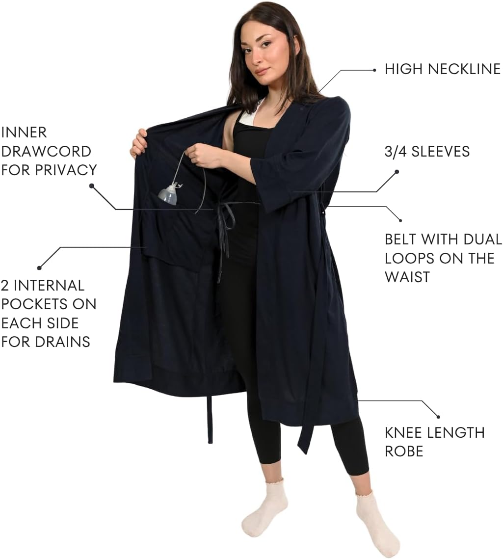 Inspired Comforts Breast Cancer Post Surgery Mastectomy Recovery Robe with Internal Drain Pockets - Image 3