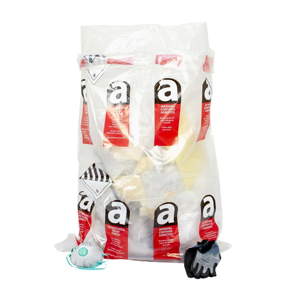 Lot de 10 sachets d'amiante LDPE transparents | 80 x 120 | 25 kg | 80 L | Amiante Sacs fourre-tout | Sacs pour amiante | Sacs à déchets d'amiante Polyéthylène d'une épaisseur de 100 microns