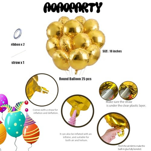 Image of 25Pcs Gold Round Shaped Foil Metallic Balloons 18 Inch for Birthday Wedding Anniversary Engagement Party Decorations Supplies