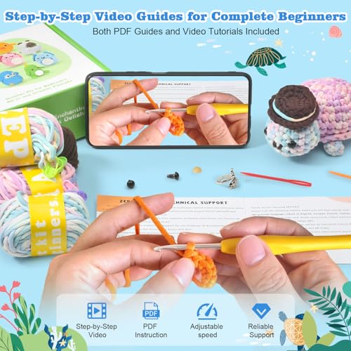 Image of Zepiany Crochet Kit for Beginners, Amigurumi Beginner Crochet Kit for Adults, Crochet Turtle Crocheting Kit, Cute Crochet Animals Knitting Kit with Step-by-Step Video, Crafts Kits for Adults