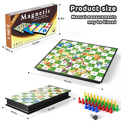 Xqw 3 In 1 Classic Board Games Set For Kids Adults And Families With 12.5" Foldable Game Board,Magnetic Travel Board Game Set,Including Ludo,Snakes And Ladders Board Game,Chinese Checkers #TOP5