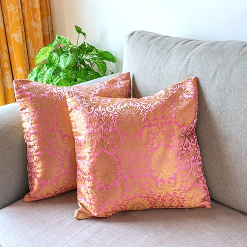 Best Navratri Home Decoration Items (2026) 99 Brocade Set of 2 Salmon Pink Banarasi Silk Cushion Covers Festive...