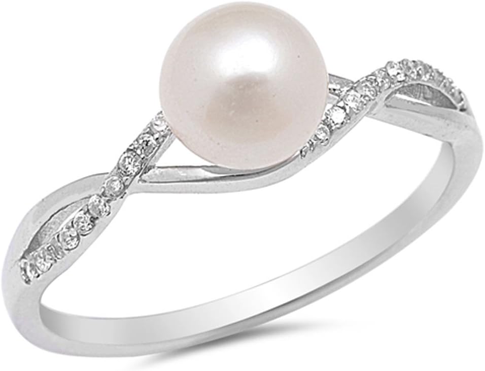 Clear CZ Simulated Pearl Infinity Knot Ring New .925 Sterling Silver Sizes 5-10