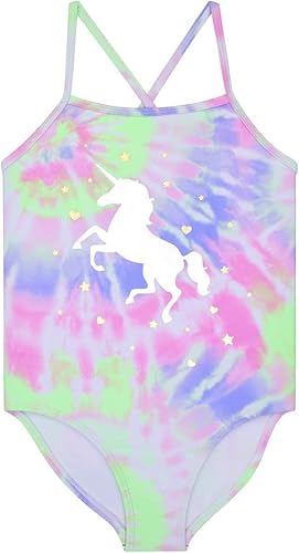 Miniatura 2 de BTween Traje de baño de una pieza para niñas y traje de baño tankini de 2 piezas, lindo traje de baño para niños, sirena, arco iris, unicornio