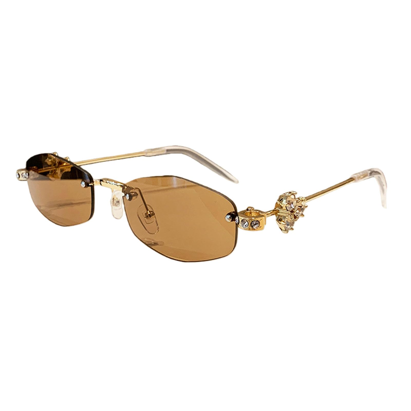 Gyios Sunglasses Mens For Women Men, Bling Trendy Rimless Sun Glasses Fashion Narrow Shades Sunnies-gold Frame With Light Brown Lenses