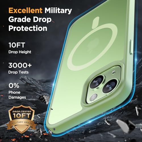 Image of Miracase Magnetic for iPhone 15 Plus Case 6.7 inch (Compatible with MagSafe)(with 2X Screen Protectors) Military-Grade Protection, Anti-Fingerprint Translucent Matte Phone Cover, Light Green