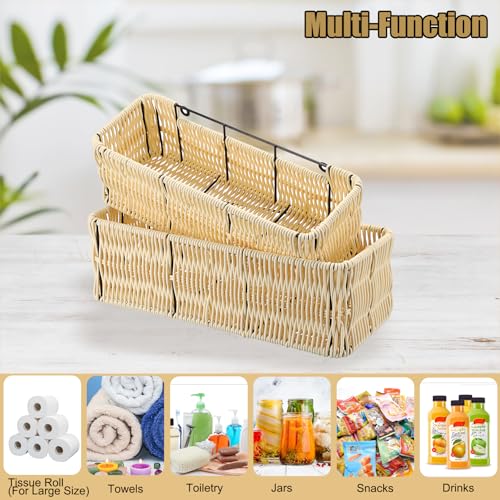 OGANAZI 2 Stück Duschkorb zum hängen Rattan Kunststoff Aufbewahrungskorb Beige Duschablagen Wasserdicht Dusche Wandkorb Badezimmer Organizer Badregal für Handtuch Shampoo Conditioner (groß mittel)