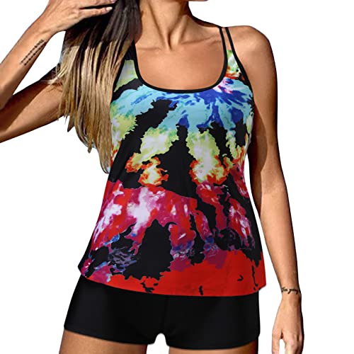 Bikini 2 pièces rouge imprimé tropical avec short de bain pour femme taille L