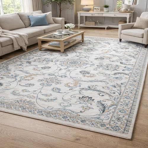 Tapis de salon oriental blanc et bleu 120x200 cm à poils ras - 2