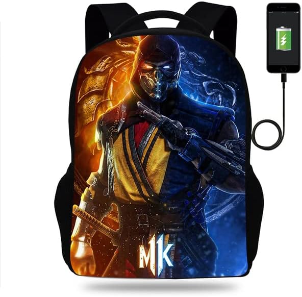 fashionAE - Hot Mortals Kombats Backpack Boys Girls School Bag Book Bags Men Women Rucksack Teens Student USB Travel Knapsack Mochila (028)