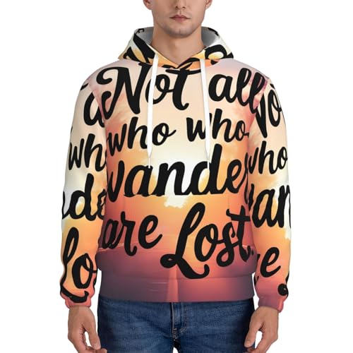 Nuzjahu Not All Who Wander Are Lost Print Mens Casual Hoodies Drawstring Hooded Pullover Sweatshirts With Pockets Black