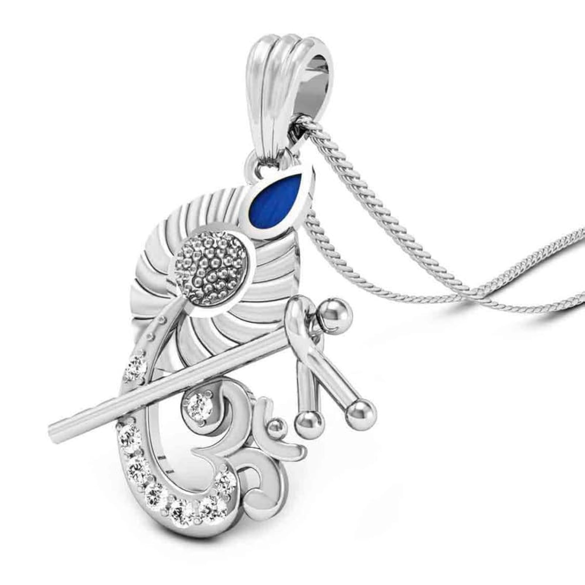 Unisex 925 Sterling Silver Murlidhar Om Pendant with Chain