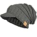 Produktbild Herren Dame Dick Vlies Gefütterte Strickmützen Stricken Slouch Mütze Mit Visier (Grau)