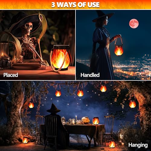 Jyoiat 2 Pack Solar Outdoor Lanterns, Dancing Flame Hanging Lights, Red - image 7