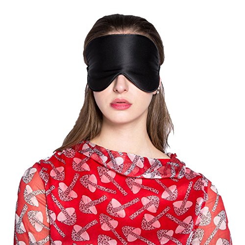 100% Natural Silk Sleep Mask/Eye Mask with 2 Adjustable Straps (Black)
