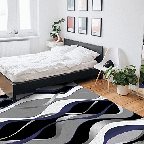 Navy Blue Black Grey Area Rug For Bed Room, 2'7" X 5' Indoor Accent Rugs Non-Skid Kitchen Runner, White Moire Geometric Abstract Art Bathroom Rugs Floor Mats Washable Throw Carpet For Living Room #TOP4