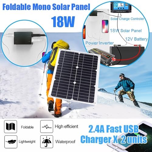 4000W Solar Inverter Kit, 12V DC to 110V/220V AC, 18W Solar Panel, 30A PWM Controller, Dual USB Ports, AC Outlet, Portable for RV & Camping - Black, 12V-110V