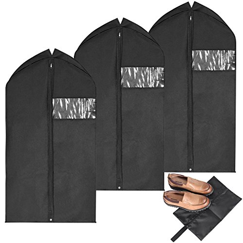 MaidMAX funda para traje, vestido cubierta a prueba a polvo para ropa, 3 pcs, con un bolso para zapatos, negro