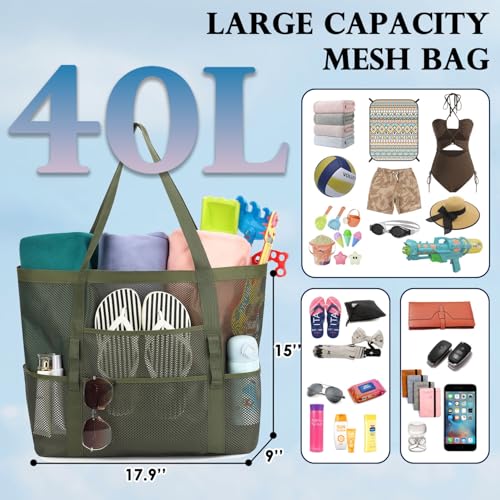 Image of Fammart Mesh Beach Bag for Women, Large Beach Toy Pool Bag with Zipper Pocket, SandProof Cruise Essentials 2026 Family Travel