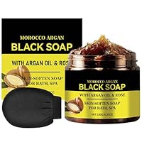 Marokko Exfoliate Schwarze Seife mit Peeling-Handschuhe,Schwarze Seife mit Argan und Rose,Marokko Körperpeeling,Bio Morocco Black Soap,Feuchtigkeitsspendende seife Schwarz für Weiche Haut