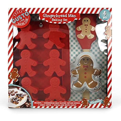 Childrens Gingerbread Man Baking Set w/Silicone Cupcake Moulds/Cake Mould Tin, Cookie Biscuit Cutter and Spatula. Great Childrens Baking Gift Set, Ideal Baking Sets for Girls, Boys and Adults Cover