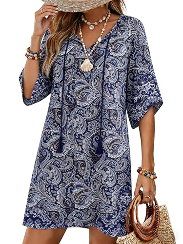 Image of Zeagoo Womens Summer Dress Casual Ruffle Tiered Floral Square Neck Sundresses Beach Boho Mini A-line Dress 2026 with Pockets