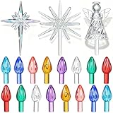 Ceramic Christmas Tree Replacement Lights Bulbs Pegs - Included 3D Moravian Star＆Cross Shining Star＆Blessing Angel Topper