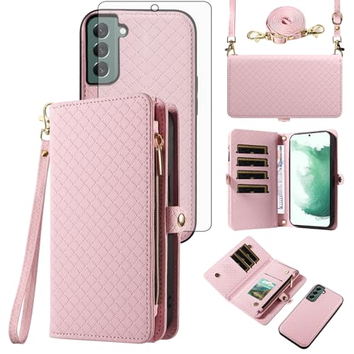 Coque portefeuille Samsung S22+ amovible avec protection écran verre trempé
